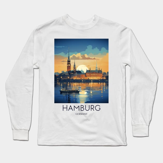 A Pop Art Travel Print of Hamburg - Germany Long Sleeve T-Shirt by Studio Red Koala